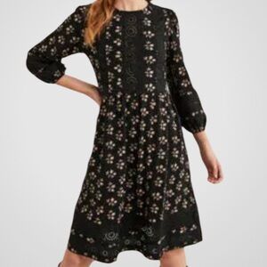 Boden Eyelet Lace Panel Dress Black Bouquet Size 10